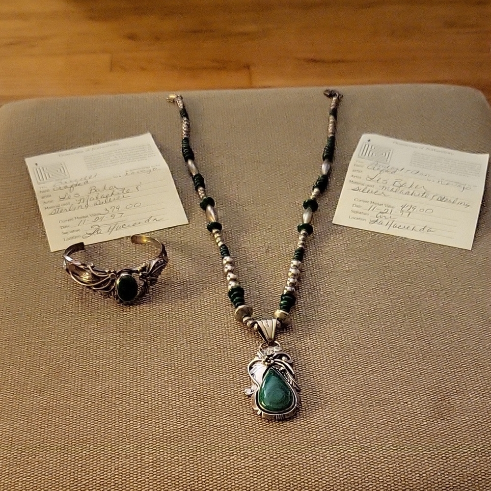 Elegant Green and Silver Necklace and Bracelet Set